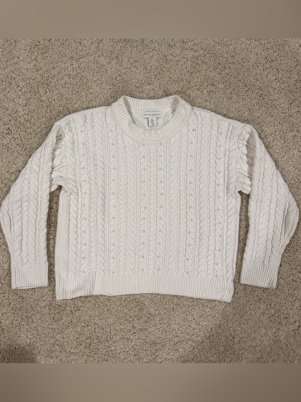 Cynthia Rowley Women's Cable Knit Pearl Jewel Ribbed Soft Sweater Size Medium